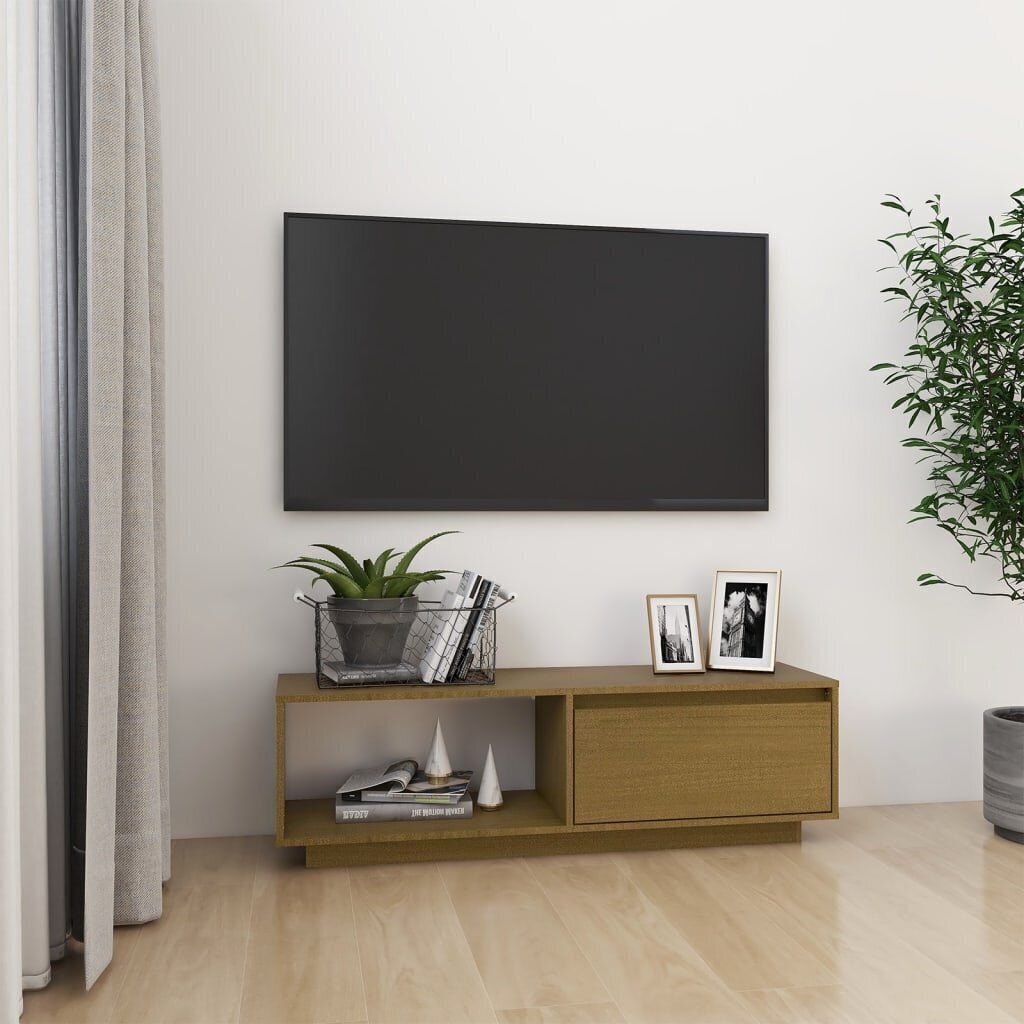 vidaXL TV skapītis, medus brūns, 110x30x33,5 cm, priedes masīvkoks цена и информация | TV galdiņi | 220.lv