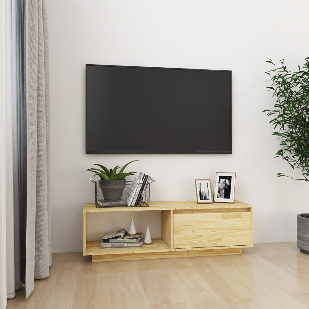 vidaXL TV skapītis, 110x30x33,5 cm, priedes masīvkoks цена и информация | TV galdiņi | 220.lv