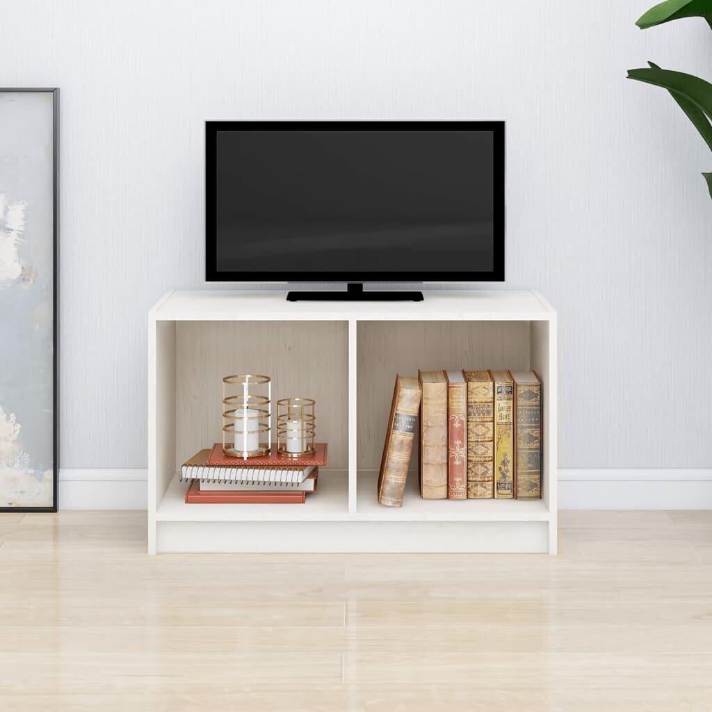 vidaXL TV plaukts, balts, 70x33x42 cm, priedes masīvkoks cena un informācija | TV galdiņi | 220.lv