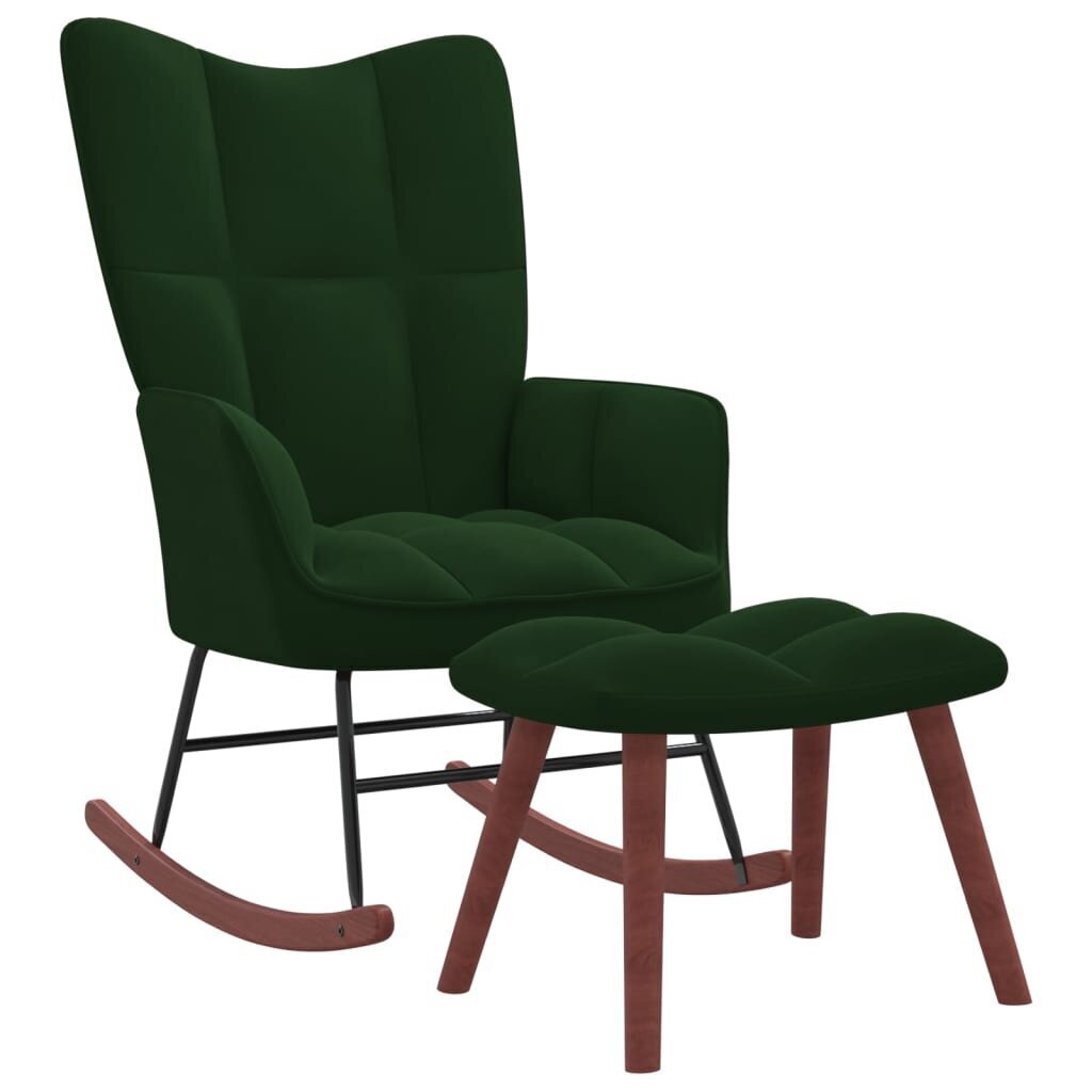 vidaXL šūpuļkrēsls ar kāju balstu, tumši zaļš samts цена и информация | Atpūtas krēsli | 220.lv