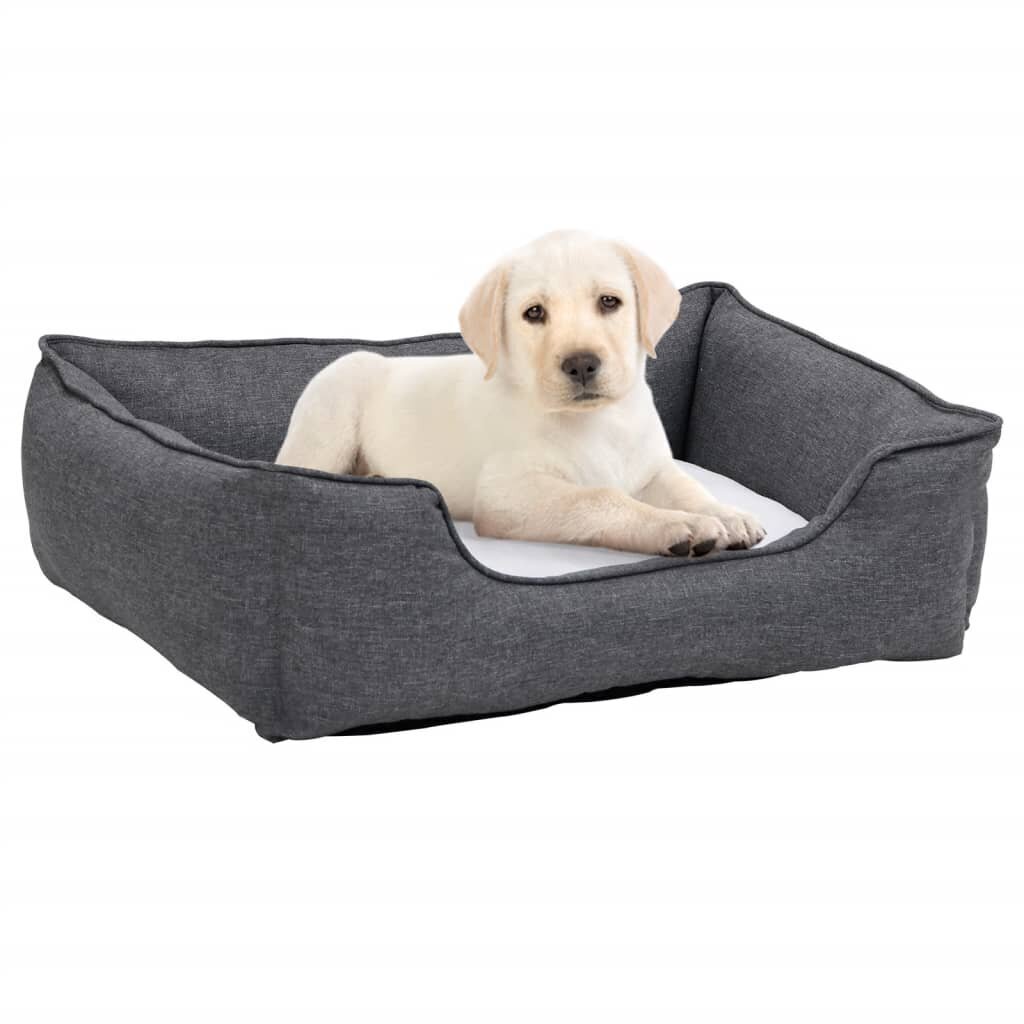 vidaXL suņu gulta, pelēka ar baltu, 85,5x70x23 cm, lina dizains, flīss cena un informācija | Suņu gultas, spilveni, būdas | 220.lv