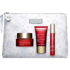 Косметический набор Clarins Super Restorative: дневной крем для лица, 50 мл + ночной крем для лица, 50 мл + сыворотка для лица, 10 мл + косметичка цена и информация | Кремы для лица | 220.lv