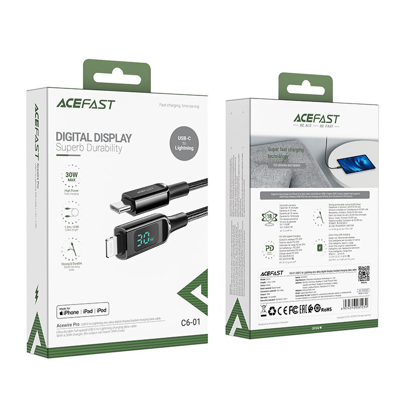 Acefast kabelis MFI USB Type C - Lightning, 1.2 m cena un informācija | Savienotājkabeļi | 220.lv