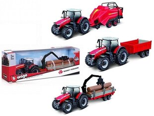 Lauku traktors Massey Ferguson ar piekabi Bburago 10 cm, 18-31850 цена и информация | Игрушки для мальчиков | 220.lv