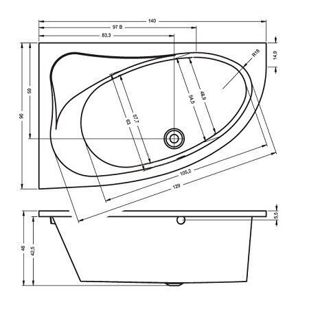 Stūra vanna RIHO Lyra 153x100,5 cm cena un informācija | Vannas | 220.lv