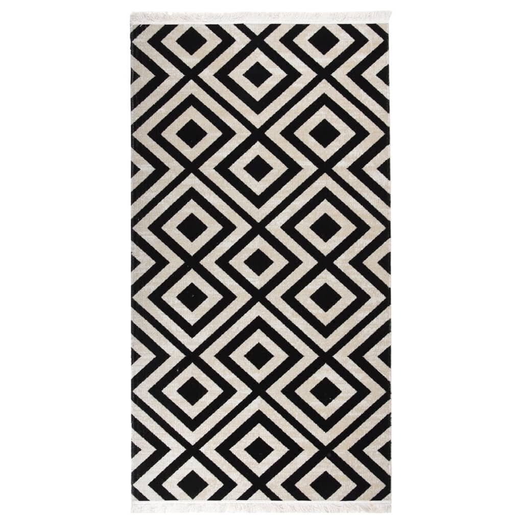 vidaXL āra paklājs, plakani austs, 80x150 cm, melns ar bēšu цена и информация | Paklāji | 220.lv
