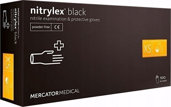 Melni nitrila cimdi Mercator Nitrylex Black, XS, 100 gab. cena un informācija | Darba cimdi | 220.lv
