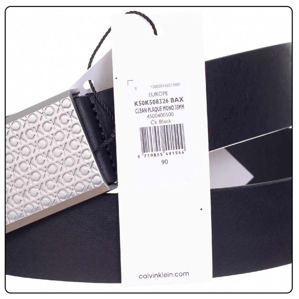 Vīriešu siksna Calvin Klein CLEAN PLAQUE MONO 35 mm, melna K50K508326 BAX 43271 cena un informācija | Vīriešu jostas | 220.lv