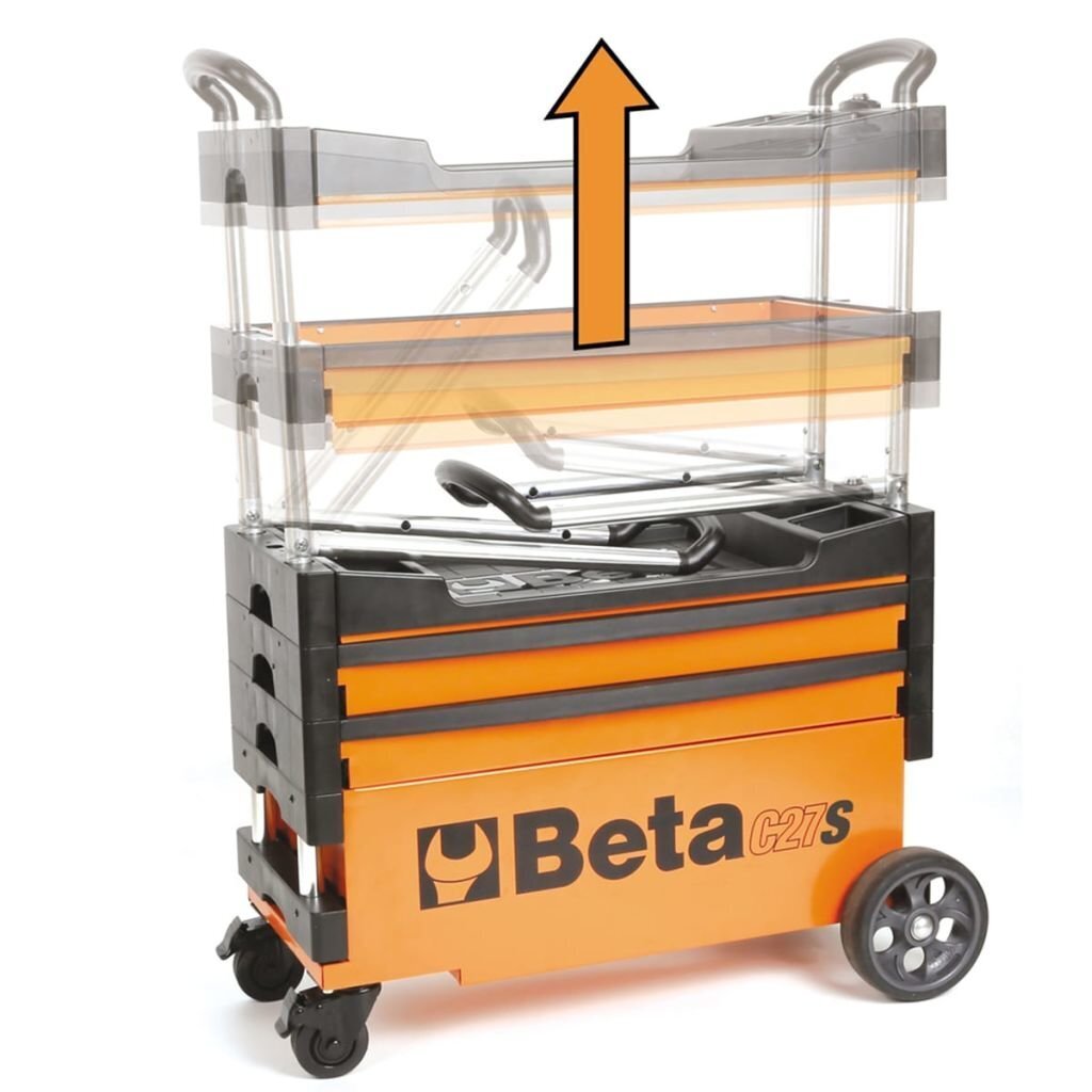 Salokāmi instrumentu ratiņi Beta Tools C27S-O, oranži, tērauda cena un informācija | Instrumentu kastes | 220.lv