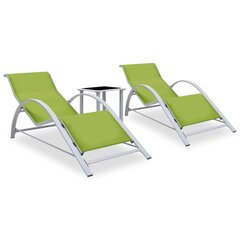 310540 vidaXL Sun Loungers 2 pcs with Table Aluminium Green cena un informācija | Sauļošanās krēsli | 220.lv