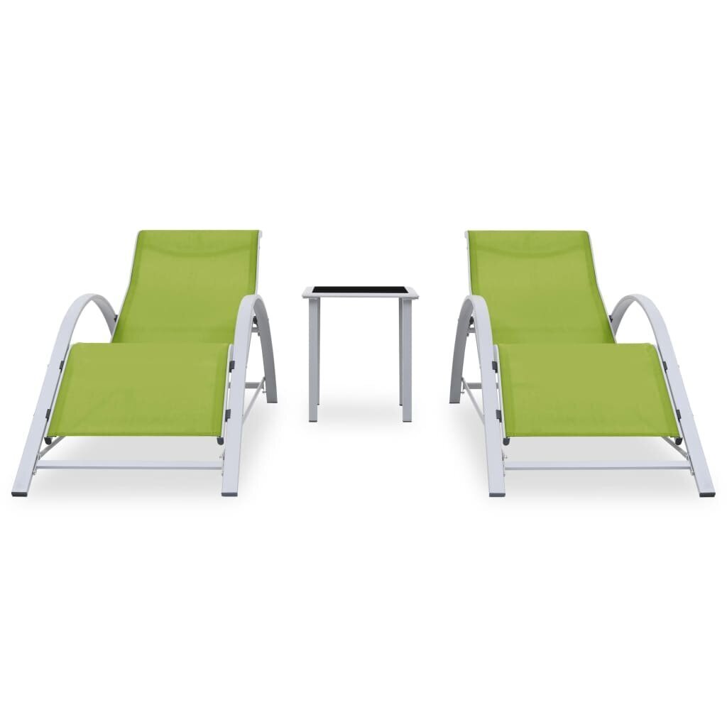 310540 vidaXL Sun Loungers 2 pcs with Table Aluminium Green cena un informācija | Sauļošanās krēsli | 220.lv