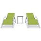 310540 vidaXL Sun Loungers 2 pcs with Table Aluminium Green cena un informācija | Sauļošanās krēsli | 220.lv