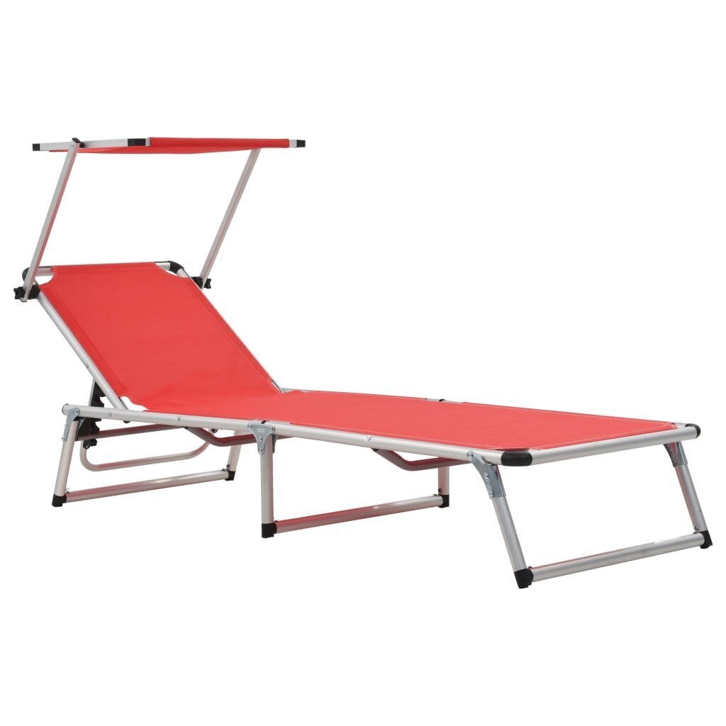 312459 vidaXL Folding Sun Loungers with Roof 2 pcs Aluminium&Textilene Red цена и информация | Sauļošanās krēsli | 220.lv