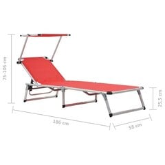 312459 vidaXL Folding Sun Loungers with Roof 2 pcs Aluminium&Textilene Red cena un informācija | Sauļošanās krēsli | 220.lv