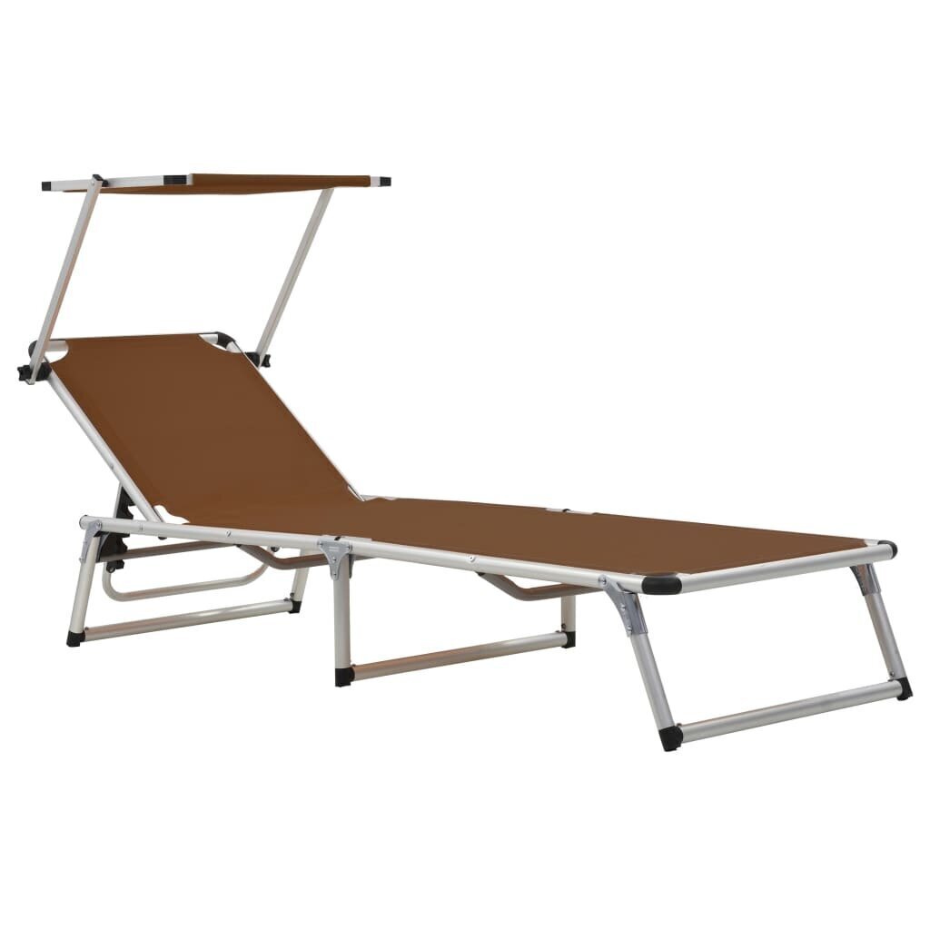 312461 vidaXL Folding Sun Loungers with Roof 2 pcs Aluminium&Textilene Brown cena un informācija | Sauļošanās krēsli | 220.lv