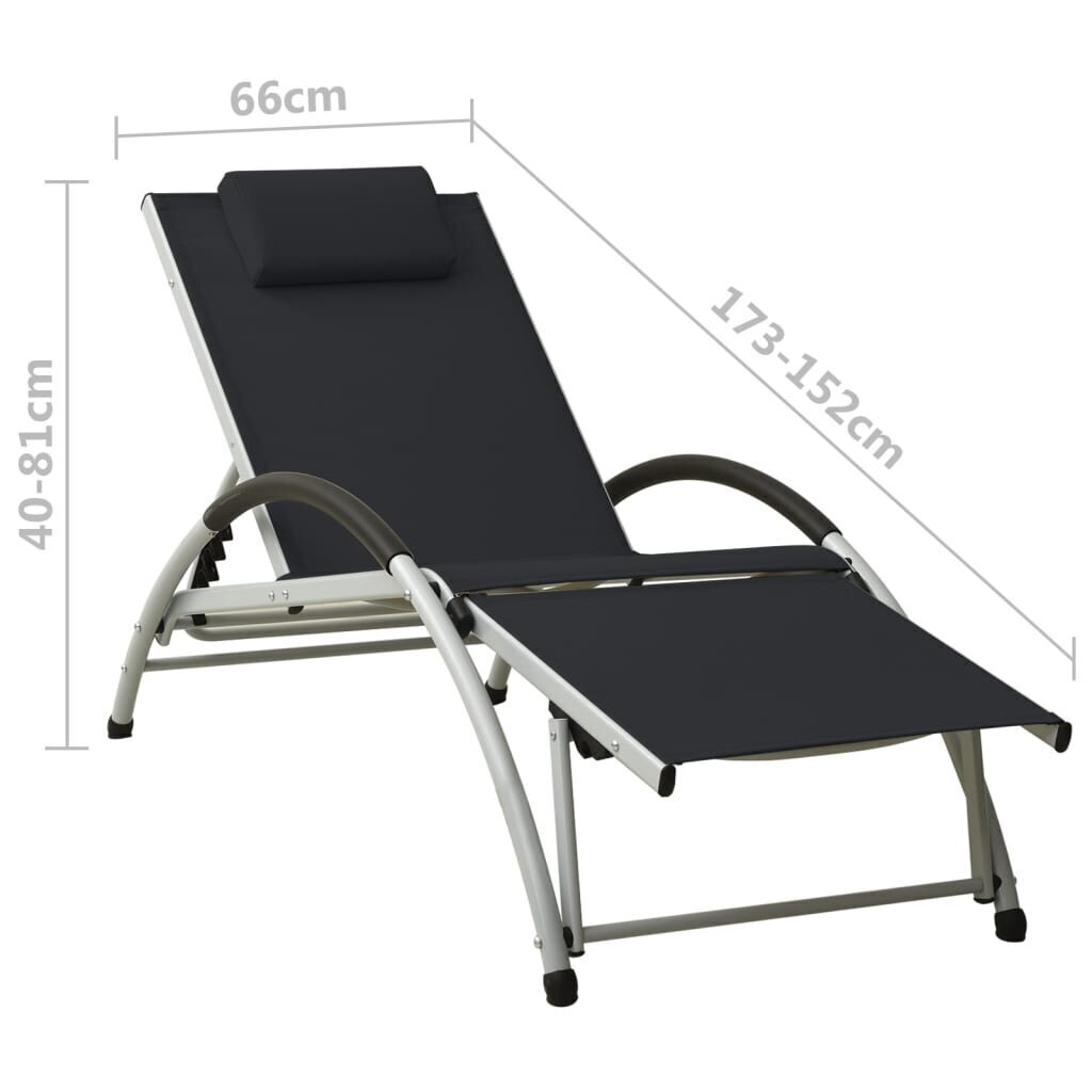 310529 vidaXL Sun Lounger with Pillow Textilene Black cena un informācija | Sauļošanās krēsli | 220.lv