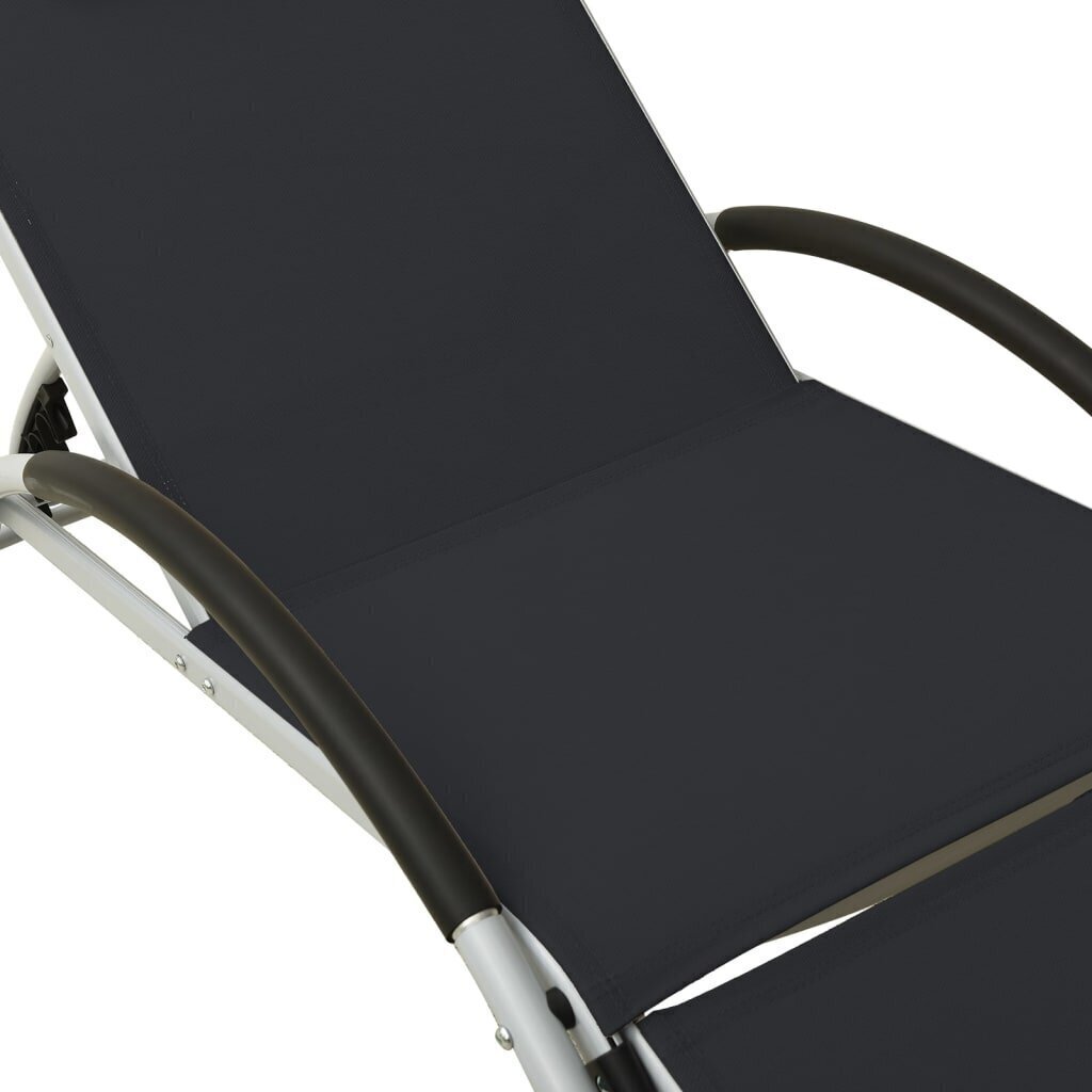310529 vidaXL Sun Lounger with Pillow Textilene Black cena un informācija | Sauļošanās krēsli | 220.lv