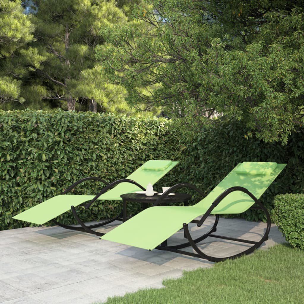 vidaXL sauļošanās šūpuļkrēsli, 2 gab., zaļi, tērauds un tekstilēns cena un informācija | Sauļošanās krēsli | 220.lv