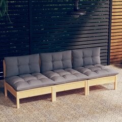 vidaXL 3-vietīgs dārza dīvāns ar pelēkiem spilveniem, priedes koks cena un informācija | Dārza krēsli | 220.lv