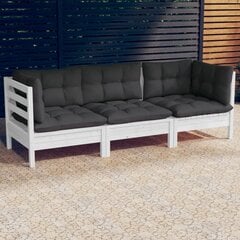 vidaXL 3-vietīgs dārza dīvāns ar antracītpelēkiem spilveniem, priede cena un informācija | Dārza krēsli | 220.lv