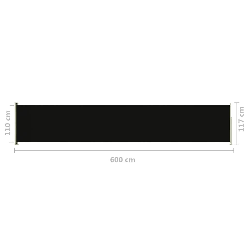 vidaXL izvelkama sānu markīze, melna, 117x600 cm cena un informācija | Saulessargi, markīzes un statīvi | 220.lv