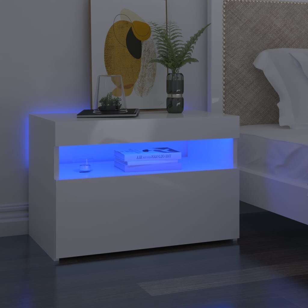vidaXL naktsskapītis ar LED, 60x35x40 cm, spīdīgi balts, skaidu plātne cena un informācija | Naktsskapīši | 220.lv