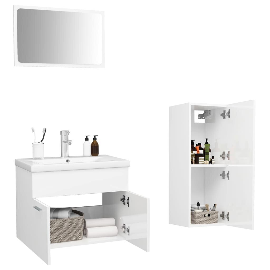 vidaXL vannasistabas mēbeļu komplekts, spīdīgi balts, skaidu plāksne cena un informācija | Vannas istabas mēbeļu komplekti | 220.lv