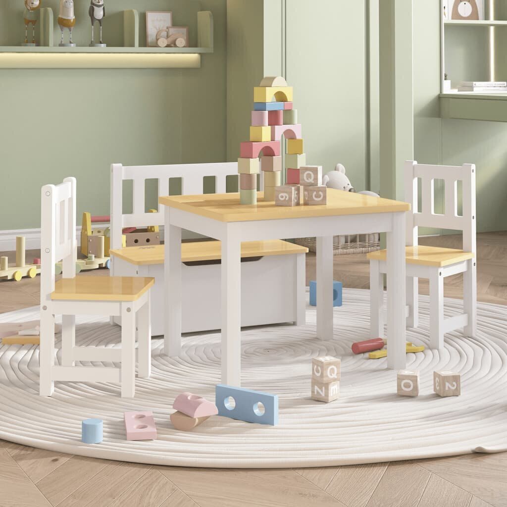 vidaXL 4-daļīgs bērnu galda un krēslu komplekts, balts ar bēšu, MDF цена и информация | Bērnu istabas iekārtas | 220.lv