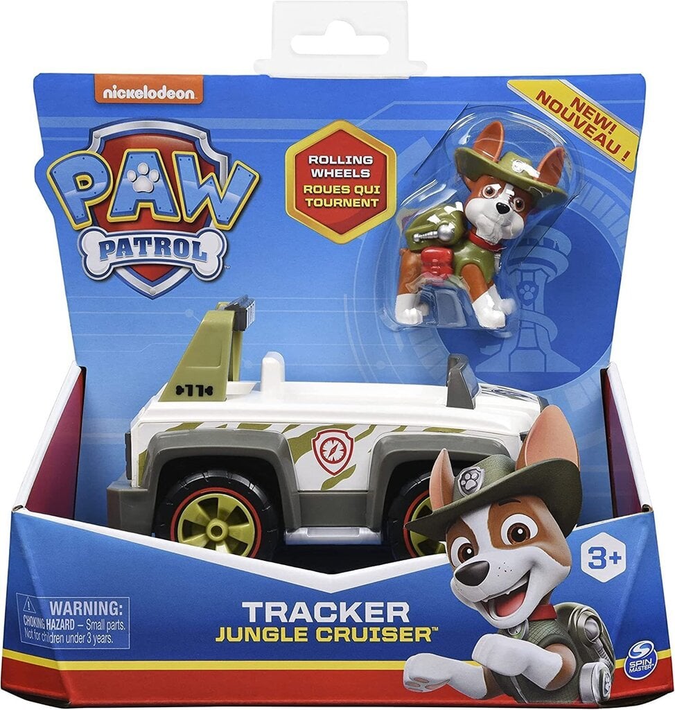 Paw Patrol Tracker Jungle Cruiser - auto ar Tracker kolekcionējamu figūriņu cena un informācija | Rotaļlietas zēniem | 220.lv