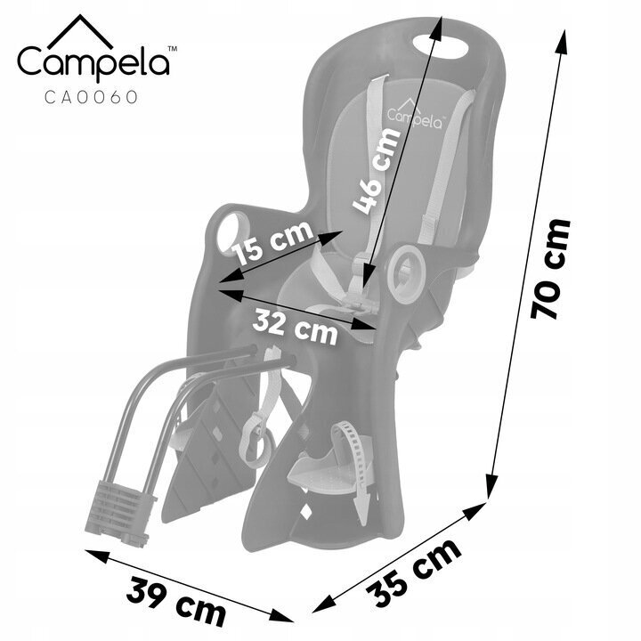 Aizmugurējais velosipēda sēdeklis, Campela цена и информация | Bērnu velosipēdu sēdeklīši | 220.lv