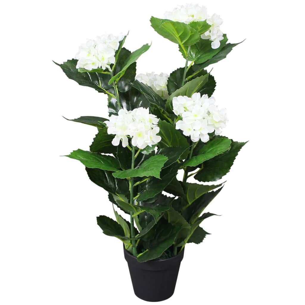 vidaXL mākslīgais augs, hortenzijas ar podiņu, 60 cm, baltas cena un informācija | Mākslīgie ziedi | 220.lv