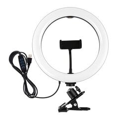 LED gredzena formas lampa 26cm, ar telefona turētāju un klipsi, USB cena un informācija | Apgaismojums fotografēšanai | 220.lv