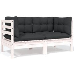 vidaXL 2-vietīgs dārza dīvāns ar matračiem, balts priedes masīvkoks цена и информация | скамейка со столиком | 220.lv