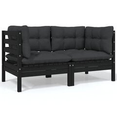 vidaXL 2-vietīgs dārza dīvāns ar matračiem, melns priedes masīvkoks cena un informācija | Dārza krēsli | 220.lv