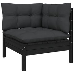 vidaXL dārza stūra dīvāns ar matračiem, melns priedes masīvkoks cena un informācija | Dārza krēsli | 220.lv