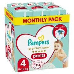 Autiņbiksītes - biksītes PAMPERS Premium Monthly Pack 4 izmērs, 9-15 kg, 114 gab. цена и информация | Подгузники | 220.lv
