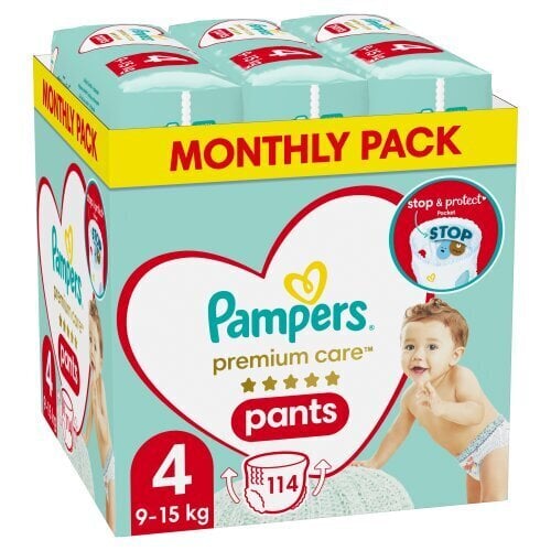Autiņbiksītes - biksītes PAMPERS Premium Monthly Pack 4 izmērs, 9-15 kg, 114 gab. цена и информация | Autiņbiksītes | 220.lv