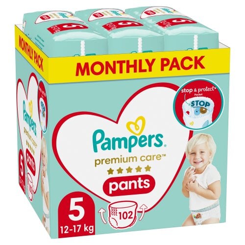 Autiņbiksītes Pampers Premium Monthly Pack 5 izmērs, 12-17 kg, 102 gab. cena un informācija | Autiņbiksītes | 220.lv