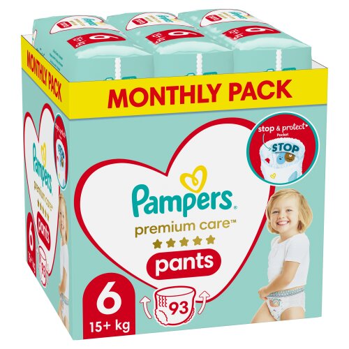 Autiņbiksītes - biksītes PAMPERS Premium Monthly Pack 6 izmērs, 15 kg+, 93 gab. cena un informācija | Autiņbiksītes | 220.lv