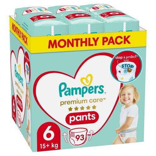 Autiņbiksītes - biksītes PAMPERS Premium Monthly Pack 6 izmērs, 15 kg+, 93 gab. cena un informācija | Autiņbiksītes | 220.lv