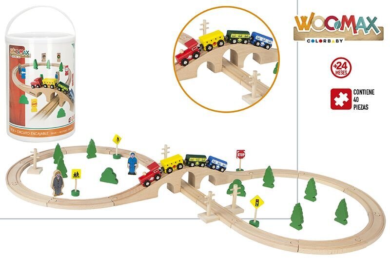 Koka rotaļu dzelzceļš Woomax, 40 gab., 24mēn+ cena un informācija | Rotaļlietas zīdaiņiem | 220.lv
