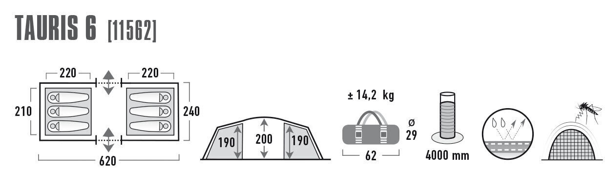 Tūristu telts High Peak Tauris 6 цена и информация | Teltis | 220.lv