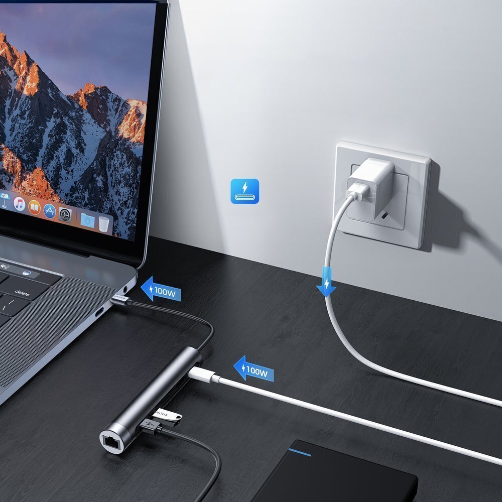 Adapteris Joyroom S-H111 7 in 1 Concealed docking station（USB 3.0*2+HDMI+Type-C+TF+SD+LAN） cena un informācija | Adapteri un USB centrmezgli | 220.lv