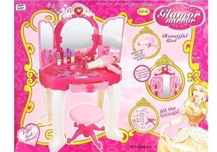 Liels kosmētikas galds ar krēslu un spoguli, rozā cena un informācija | Rotaļlietas meitenēm | 220.lv