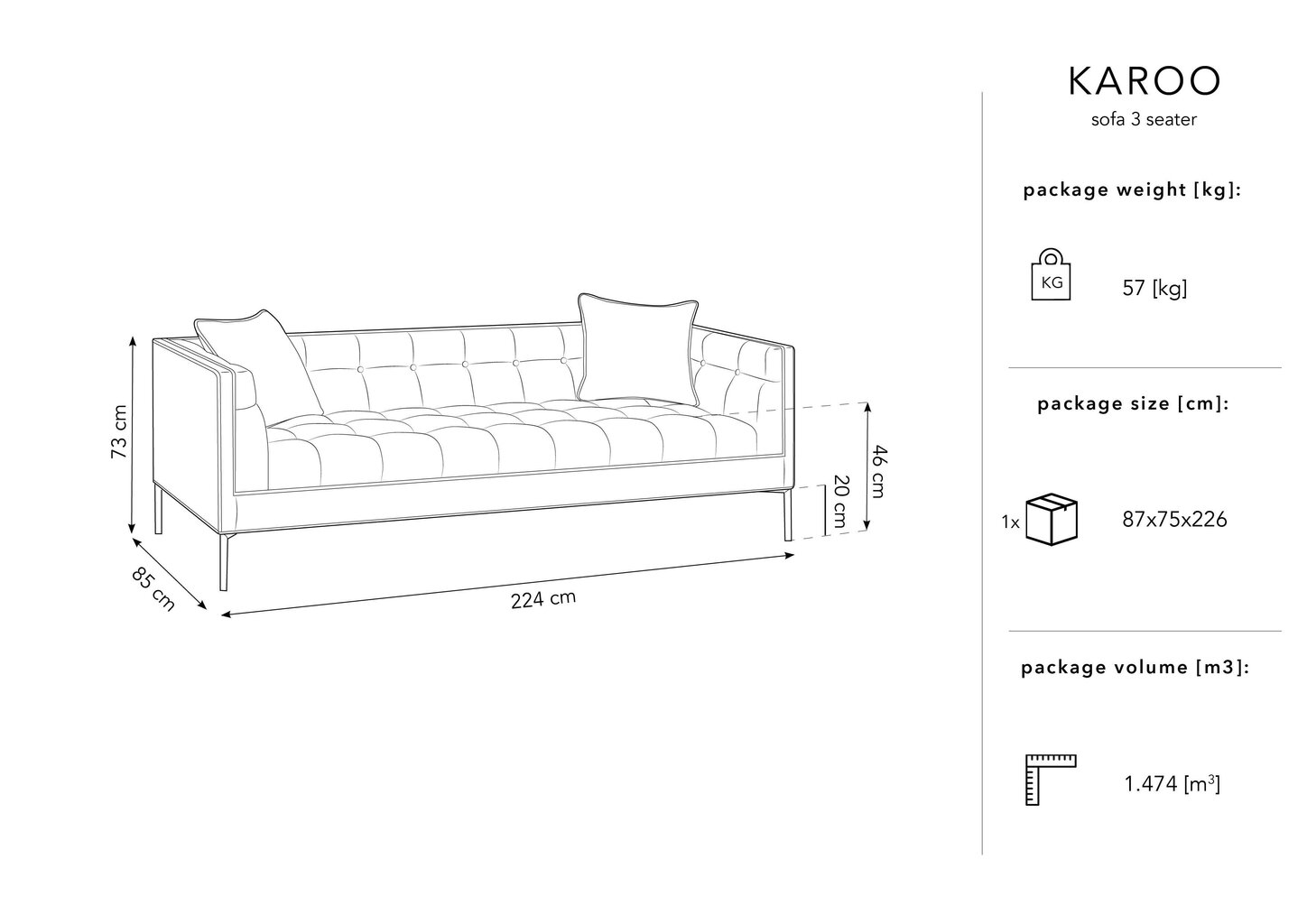 Trīsvietīgs dīvāns Micadoni Home Karoo, gaišas smilškrāsas цена и информация | Dīvāni | 220.lv