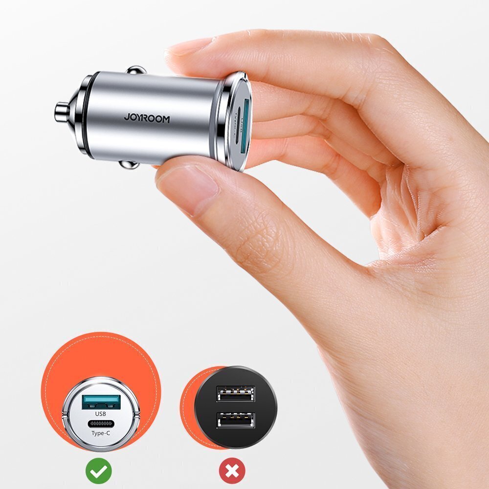 Lādētājs Joyroom mini dual port USB Type C / USB 20 W 5 A smart car charger Power Delivery Quick Charge 3.0 AFC SCP (C-A45) cena un informācija | Lādētāji un adapteri | 220.lv