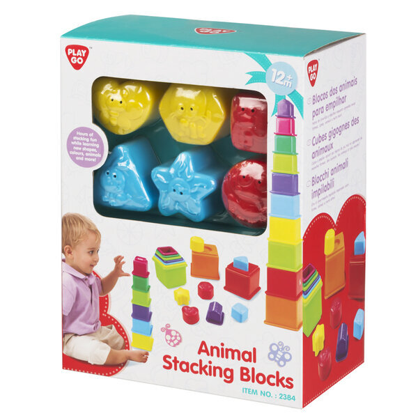 Piramīda - PlayGo "Animal Stacking Blocks", 12m+ cena un informācija | Rotaļlietas zīdaiņiem | 220.lv