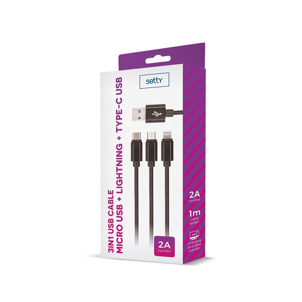 Kabelis Setty 3in1 cable USB - Lightning + USB-C + microUSB 1,0 m 2A cena un informācija | Savienotājkabeļi | 220.lv
