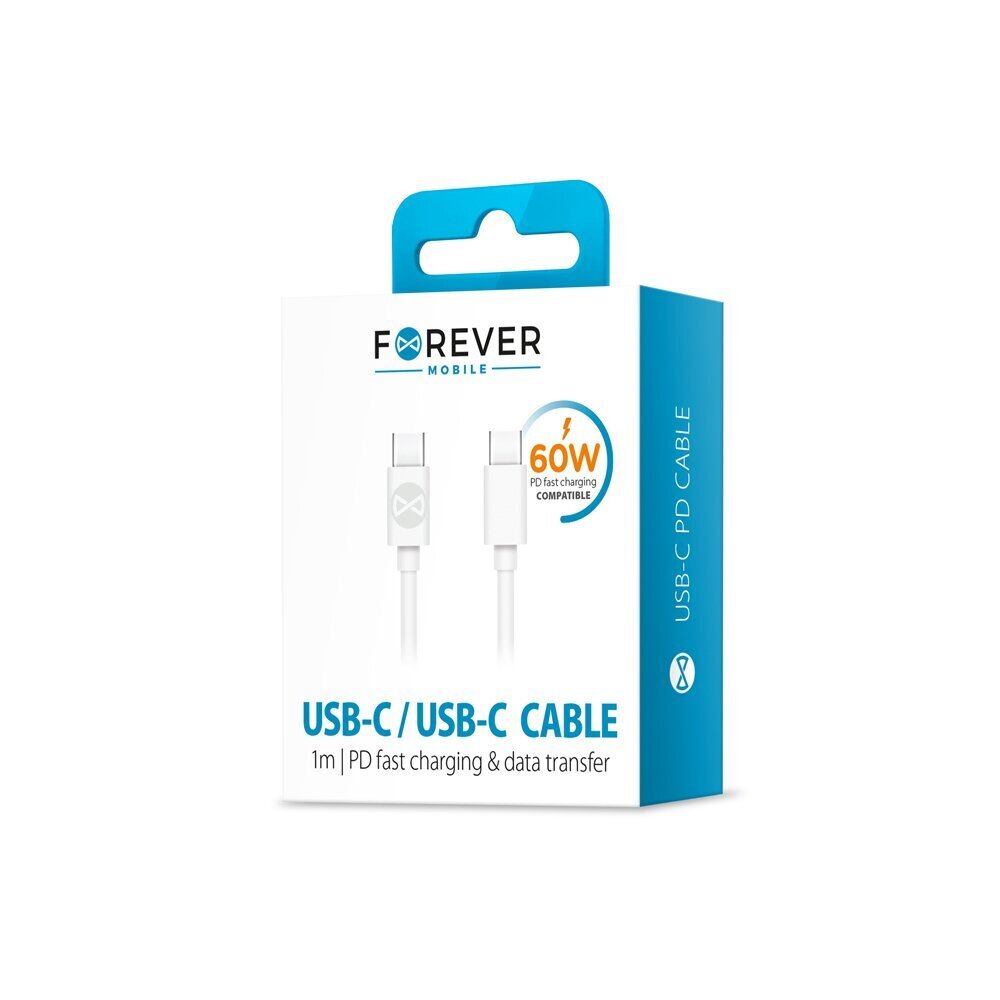 Forever kabelis USB-C - USB-C 1,0 m 3A, balts цена и информация | Savienotājkabeļi | 220.lv