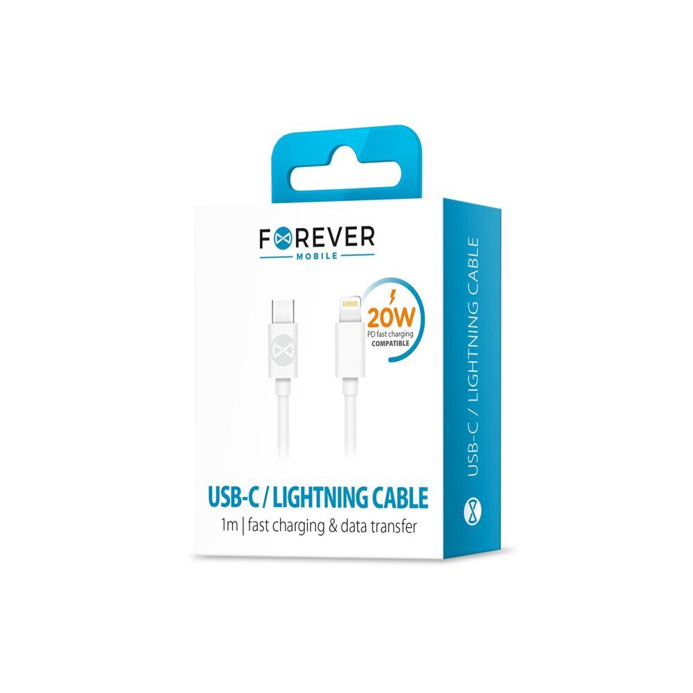 Forever kabelis USB-C - Lightning 1,0 m 3A, balts цена и информация | Savienotājkabeļi | 220.lv